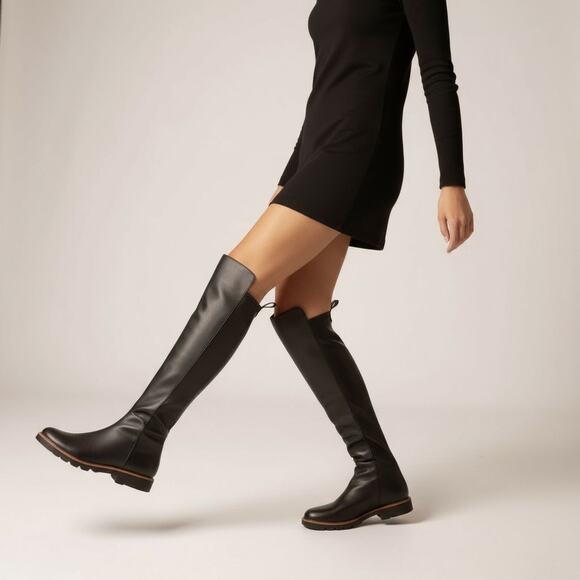 Stuart Weitzman Over the Knee Adrina City Boots Black Leather Size 10.5 - Picture 2 of 13